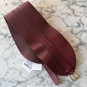 Burgundy Zara 100% Leather Belt with Gold Buckle